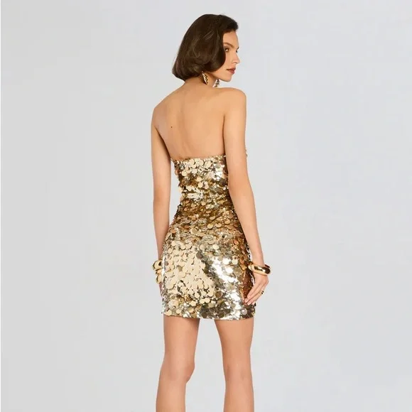 gold retrofete dress Sequin Dresses | Sparkly Gold Dresses The strapless neckline beautifully frames the shoulders Retrofete Rose Gold Sequin Gabrielle